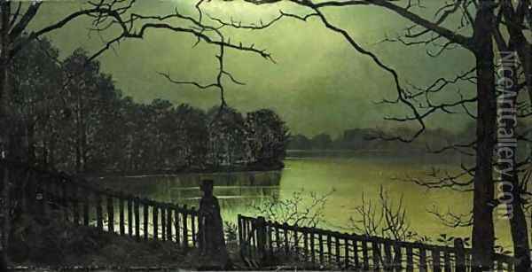 Waterloo Lake, Roundlay Park, Leeds, circa 1872 Oil Painting - John Atkinson Grimshaw