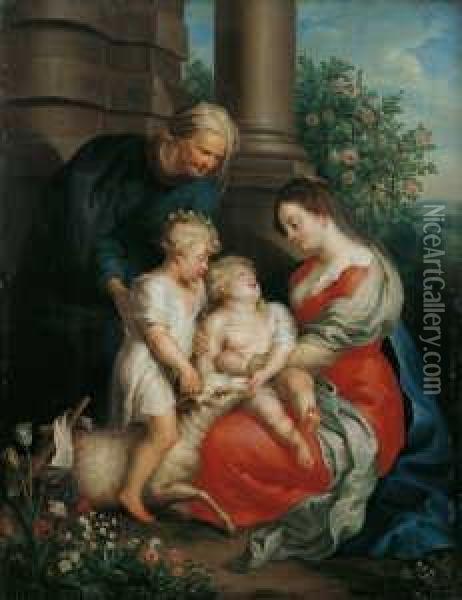 Madonna Mit Kind, Der Hl. Elisabeth Und Dem Johannesknaben. Oil Painting - Balthasar Beschey