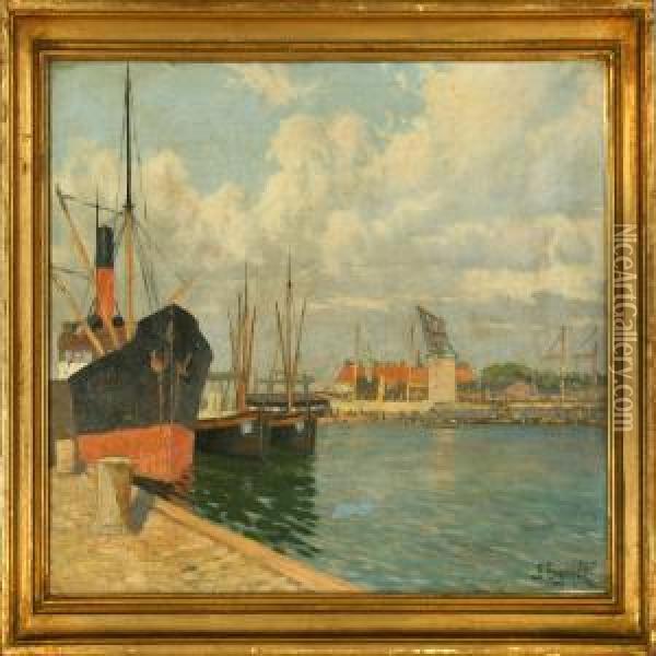 Two Harbour Sceneries From Copenhagen Oil Painting - Johannes Frederik Engelbert Ten Klooster
