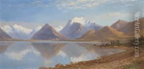 Head Of Lake Wakatipu & Mount Earnslaw Oil Painting - Charles Blomfield