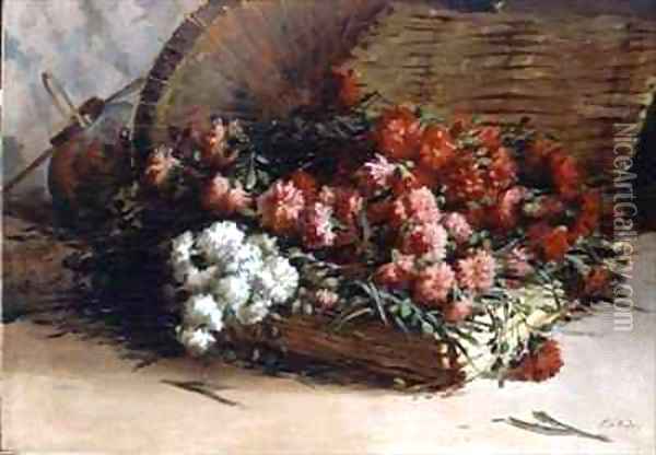 Still life of carnations in a basket Oil Painting - F. D'Andon