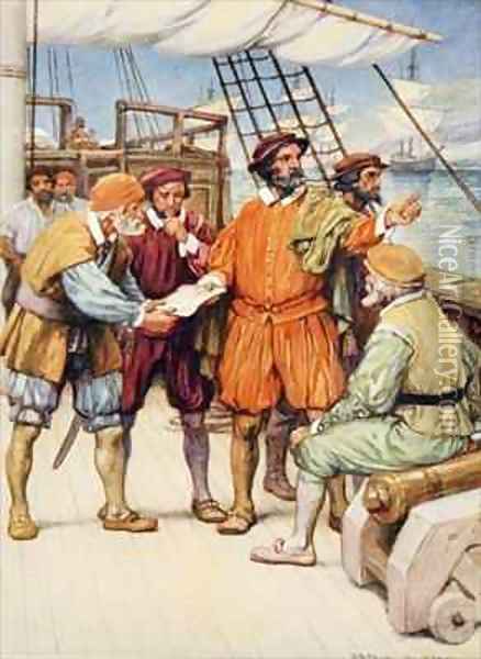 Magellan consults with his navigators Oil Painting - Arthur A. Dixon