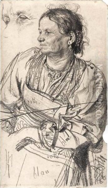 Tiroler Bauerin (Woman From The Tyrol) Oil Painting - Adolph von Menzel