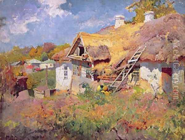 Ukrainian Cottages 1906 Oil Painting - Petr Levchenko