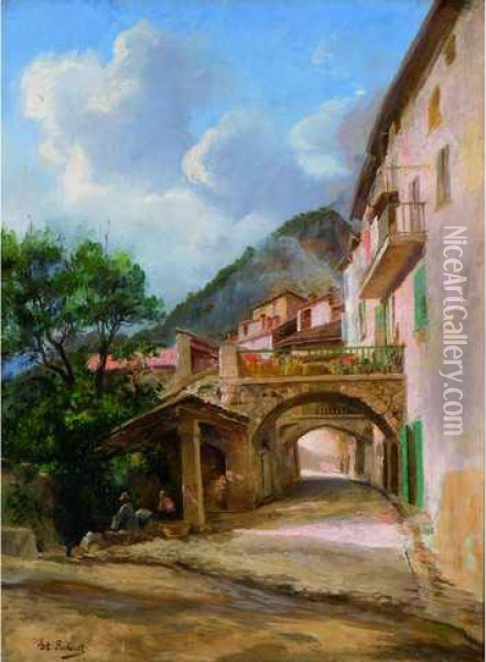 Femmes Au Lavoir Dans Un Village Italien Oil Painting - Diodore Charles Rahoult