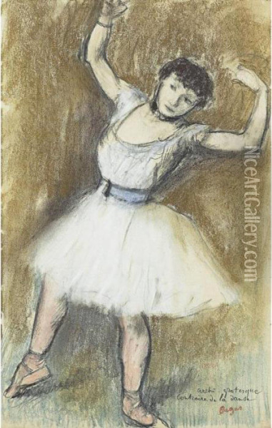 Danseuse, Les Bras Leves Oil Painting - Edgar Degas