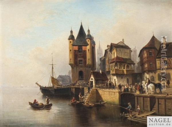 Am Hafen Einer Nordischen Altstadt Oil Painting - Wilhelm Alexander Meyerheim