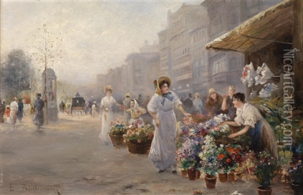 Ein Blumenmarkt Oil Painting - Emil Barbarini
