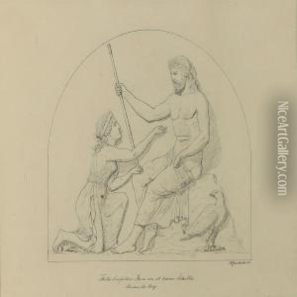 Thetis Begs Zeus To Avenge Achilles' Oil Painting - Georg Fred. Nielsen Stromdal