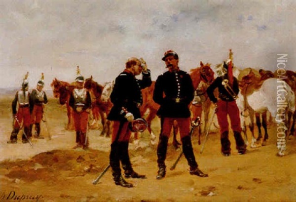 French Cavalry At Rest Oil Painting - Henri Louis Dupray