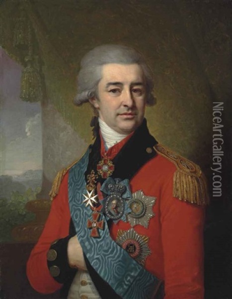 Portrait Of Prince Petr Vasilievich Lopukhin (1753-1827 Oil Painting - Vladmir Lukich Borovikovsky