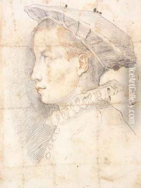 Portrait of a young boy wearing a hat, bust-length, in profile to the left Oil Painting - Federico Zuccaro