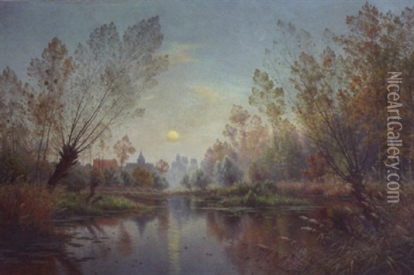 Soir D'autumne - Lever De Lune Sur La Suippe Oil Painting - Armand Guery