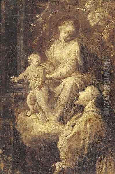 The Madonna and Child adored by a male saint Oil Painting - Giuseppe Maria Crespi