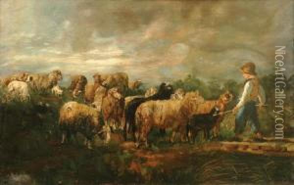 Youngsheppard With Sheep Oil Painting - Annie Cornelia, Anna Shaw