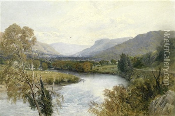 A River Valley Landscape Oil Painting - Frederick William Hulme