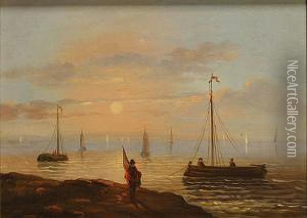 Bateaux De Peche Au Crepuscule Oil Painting - Willem Koekkoek