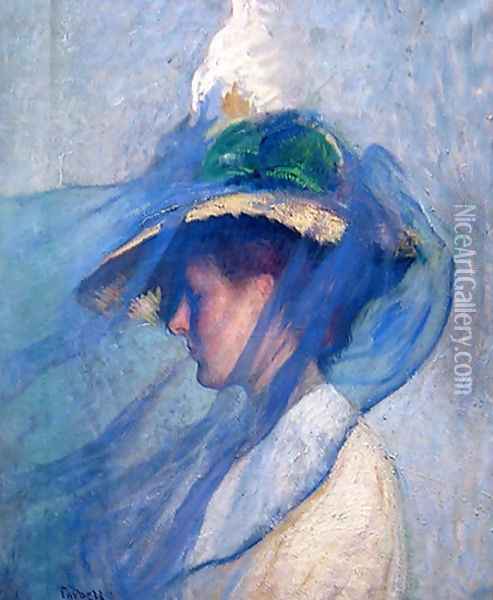 The Blue Veil Oil Painting - Edmund Charles Tarbell
