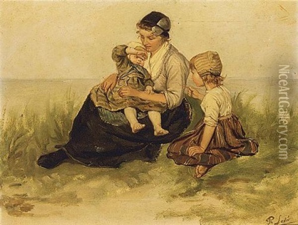 A Mother And Her Children In The Dunes Oil Painting - Philip Lodewijk Jacob Frederik Sadee