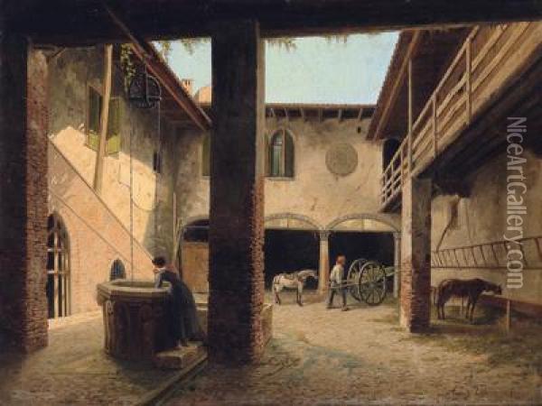 Am Brunnen Oil Painting - Vittorio Avanzi