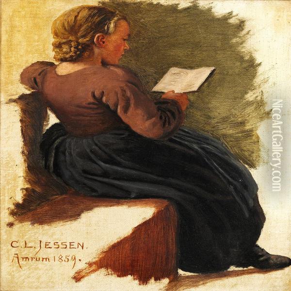 Girl Reading Oil Painting - Carl Ludwig Jessen