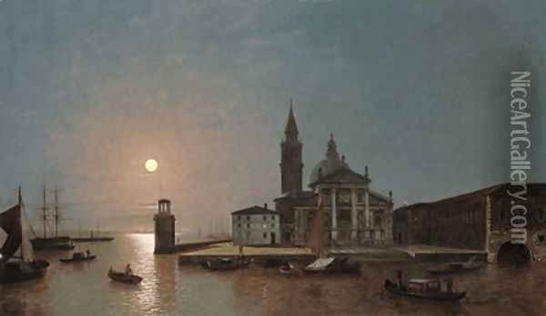 View of San Giorgio Maggiore, Venice, by moonlight Oil Painting - Henry Pether