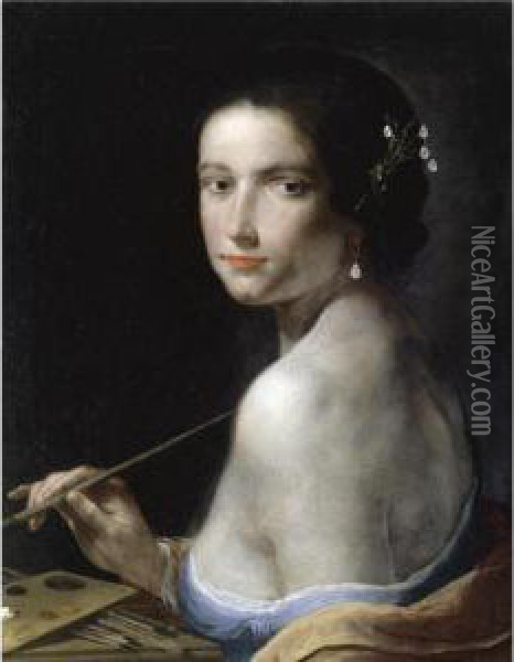An Allegory Of Painting, With A Young Woman, Half Length Oil Painting - Giovanni Martinelli