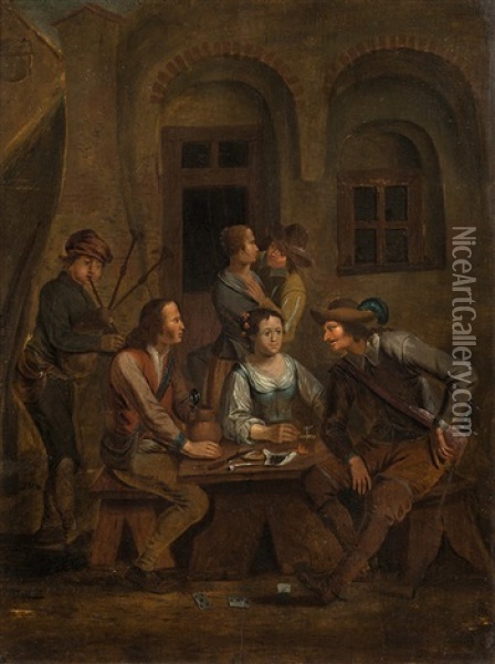 In Front Of An Inn Oil Painting - Jan Josef Horemans the Elder