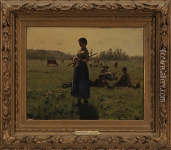 Resting In A Pasture Oil Painting - Evariste Carpentier