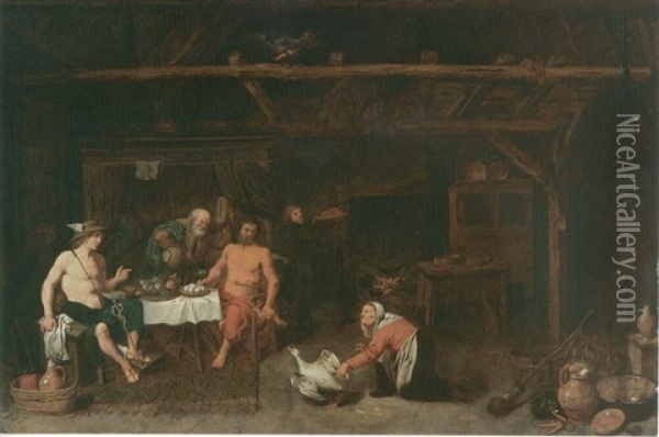 Gard, Vattendrag Och Boskap Oil Painting - David Ryckaert III