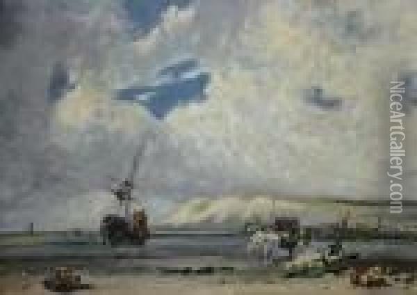 A Ship Being Careened On The Beach Oil Painting - John Constable