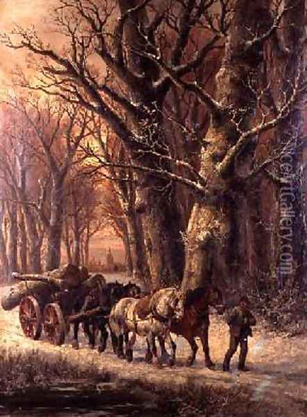 Logging in the Snow 2 Oil Painting - Alexis de Leeuw