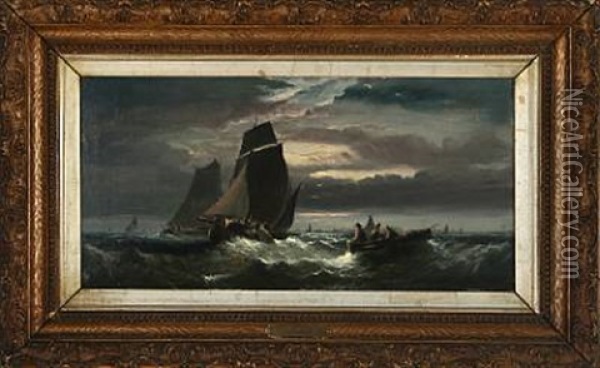 Seascape With Sailing Ships In The Evening Oil Painting - Thomas Bush Hardy