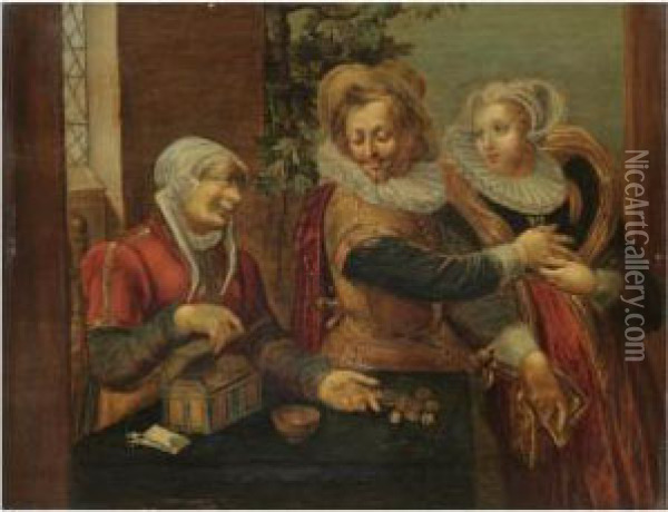 A Brothel Scene With A Young Couple And A Procuress Oil Painting - Willem Buytewech