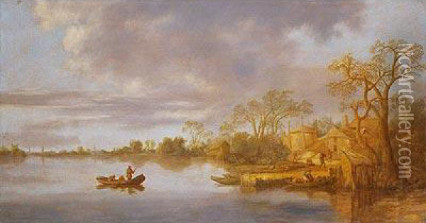 Paisaje Fluvial Con Pescadores Oil Painting - Reinier Van Der Laeck