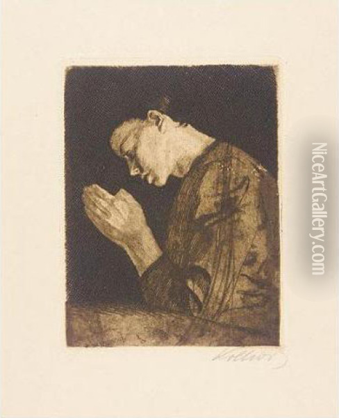 Betendes Madchen; And Verbruderung (klipstein 11.iii; And 199.e) Oil Painting - Kathe Kollwitz