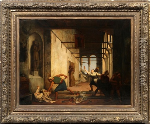 Nunnery Being Plundered Oil Painting - Auguste de Pinelli