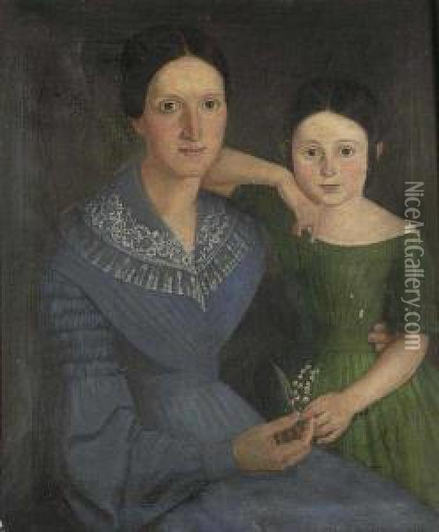 A Double Portrait Oil Painting - Josef Vojtech Hellich