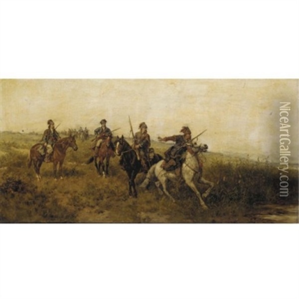 Mounted Cossacks Oil Painting - Ludwig Gedlek