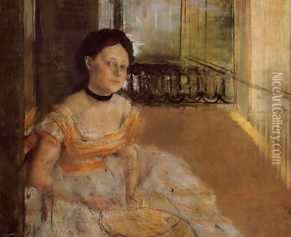 Woman Seated on a Balcony Oil Painting - Edgar Degas