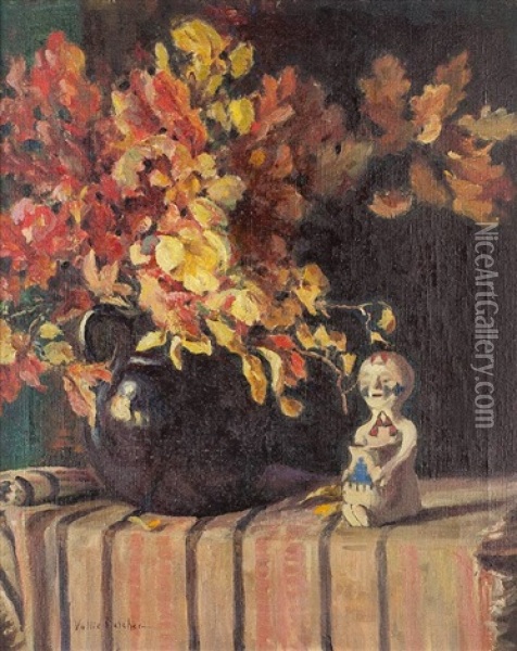 Still Life With Flowers And Kachina Oil Painting - Vallie Fletcher