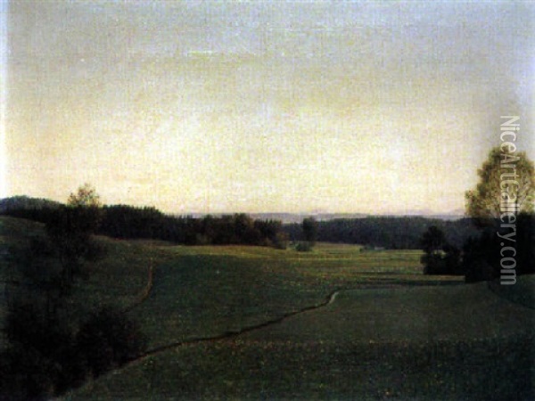 Oberbayerische Landschaft Oil Painting - Georg Schrimpf