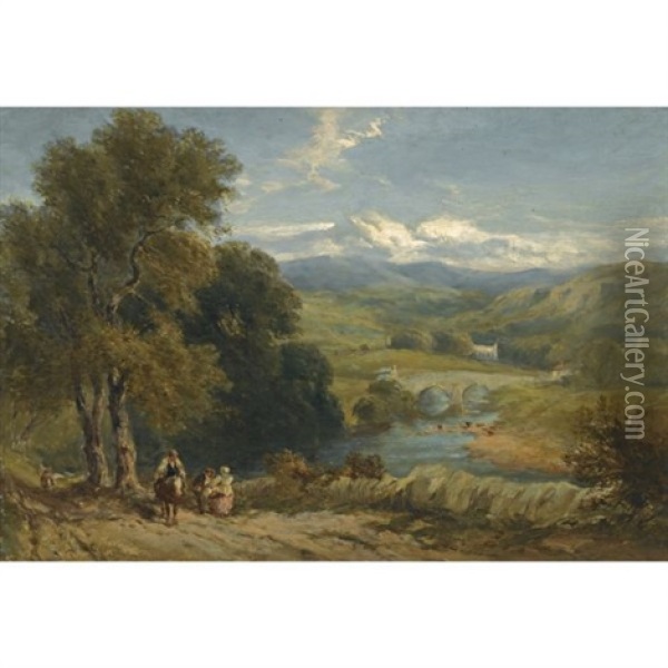 Landscape With A Distant View Of Bolton Abbey, Yorkshire, And The River Wharfe Oil Painting - David Cox the Elder