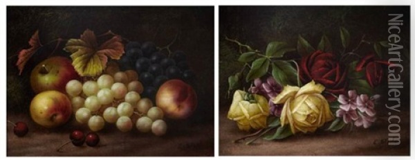 (i) Untitled, Still Life With Fruit  (ii) Untitled, Still Life With Flowers Oil Painting - Edwin Steele