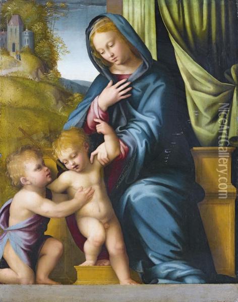 Madonna Con Bambino E San Giovannino Oil Painting - Master Of The Scandicci Lamentation