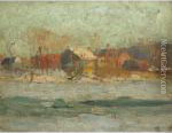 Village By A River, Winter Oil Painting - Maurice Galbraith Cullen