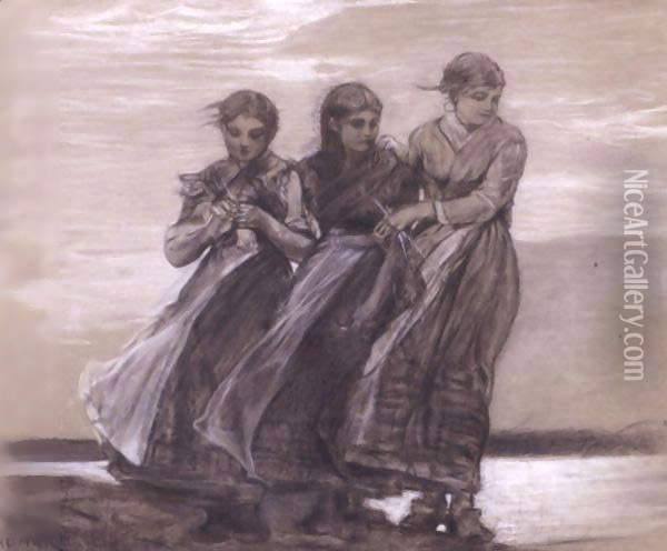 Three Girls Oil Painting - Winslow Homer