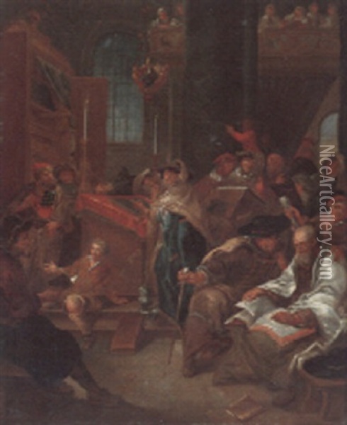 Rabbis Worshipping And Studying Inside A Temple Oil Painting - Daniel Boone