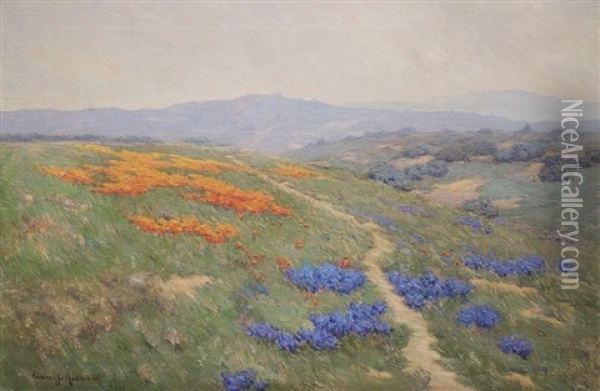 Lupines And Poppies Oil Painting - Granville S. Redmond