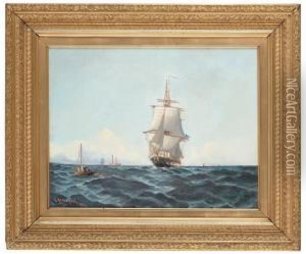 Swedish Ship At Open Sea Oil Painting - Otto Ludvig Richarde